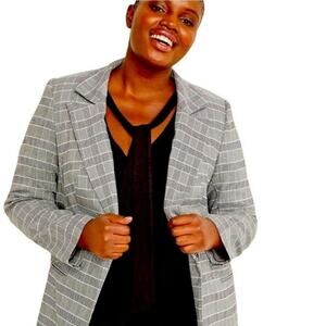 Lane Bryant Gray Plaid Blazer Modern Career Business Casual Jacket Coat Blazer